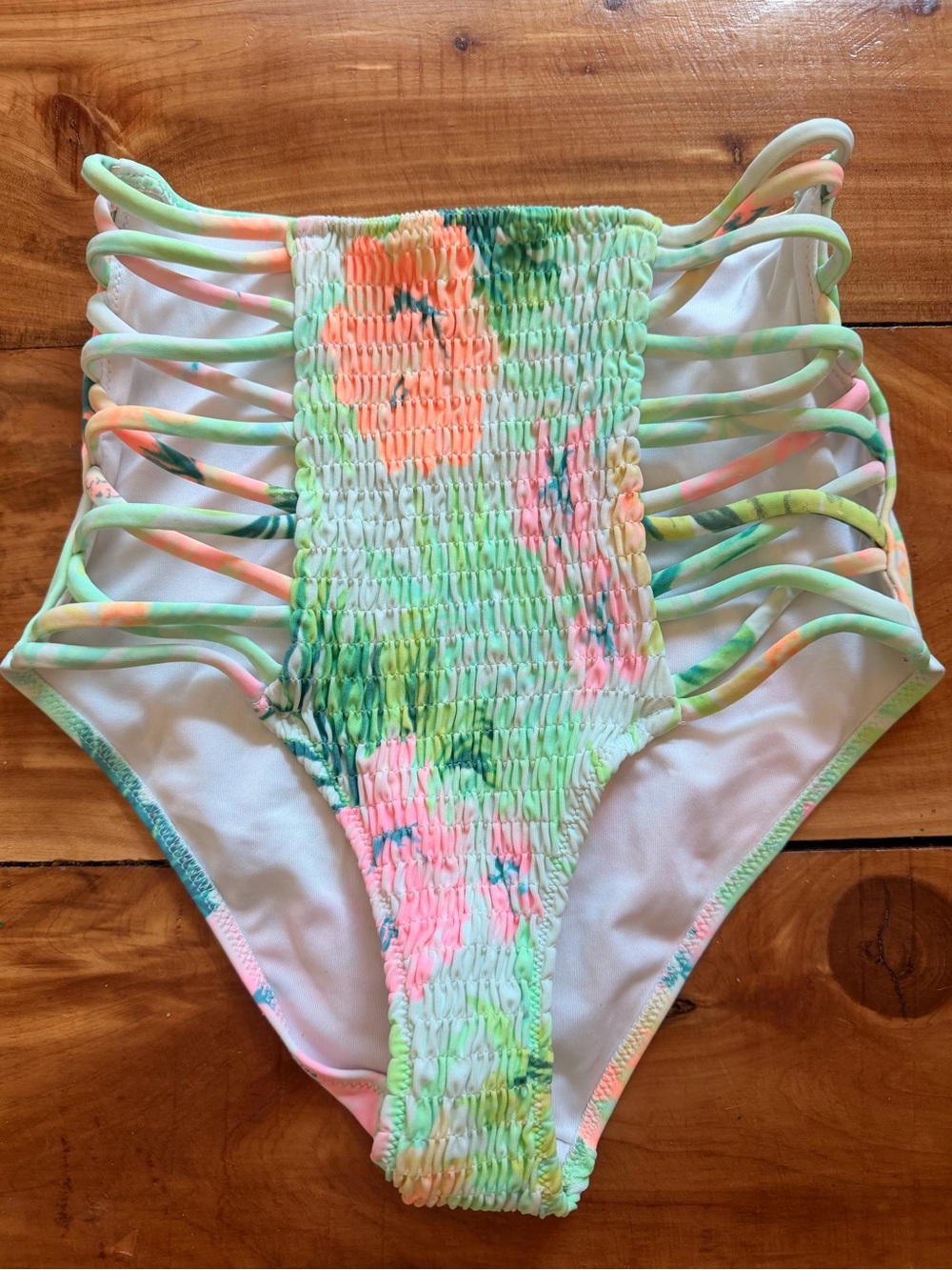 PINK Victoria's Secret Neon Peach and Teal Tie-Dye Bikini Bottom, XS, 🩷🩵